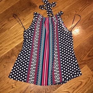 Kaari Blue size small tie neck swing style tank